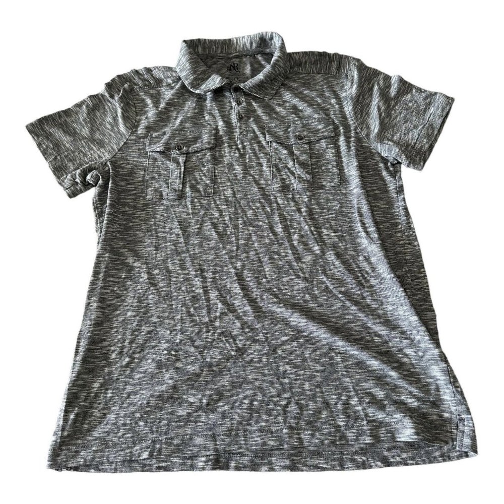 Rock & Republic Polo Shirt Men Large Gray Military Flap Pockets Pullover Preppy